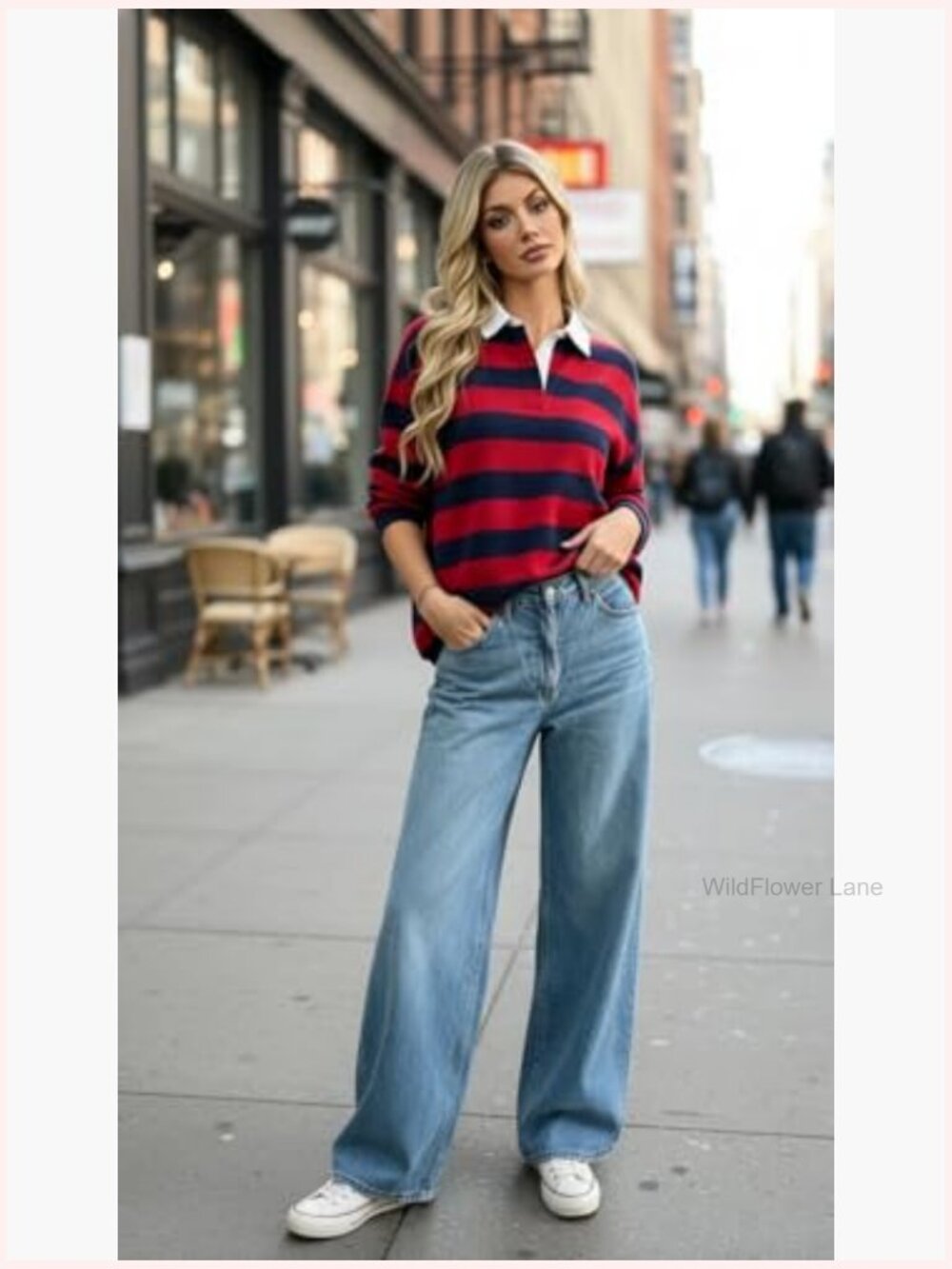 Oversized Striped Polo Shirt Long Sleeve Casual Rugby Sweatshirt Y2K Top - Picture 2 of 7